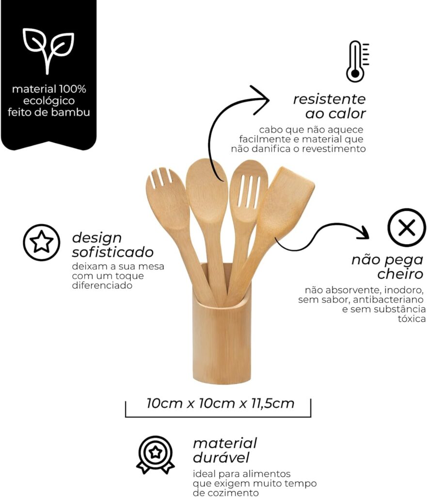  Kit de Utensílios de Cozinha de Bambu