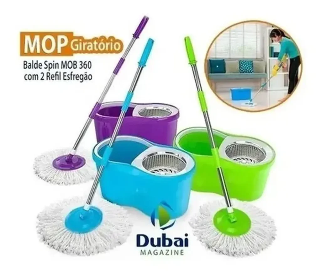 O Mop Balde Spin Mob 360 da Dubai-Atlantic Global é um sistema de limpeza eficiente e prático, projetado para facilitar as tarefas domésticas. Com um design inovador, oferece uma maneira conveniente de limpar diversos tipos de superfícies de forma rápida e eficaz.